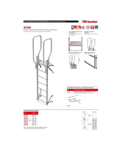 Escalera vertical de seguridad sin jaula de protección SVS0-208