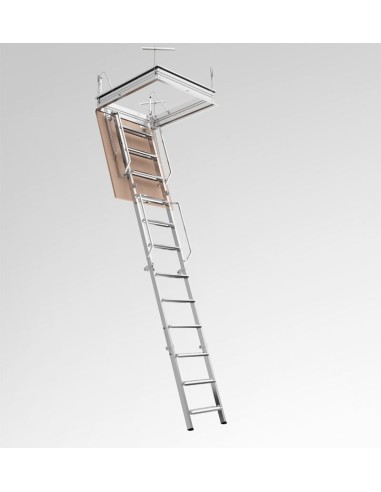 Escalera para techos desplegable en 4 tramos de acero pintado gris 50 X 100