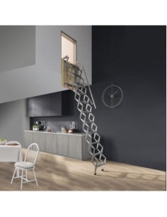 Escalera para techos desplegable en 4 tramos de acero pintado gris 70 X 130