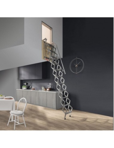 Escalera para techos desplegable en 4 tramos de acero pintado gris 70 X 130