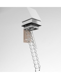 Escalera para techos desplegable en 4 tramos de acero pintado gris 70 X 130